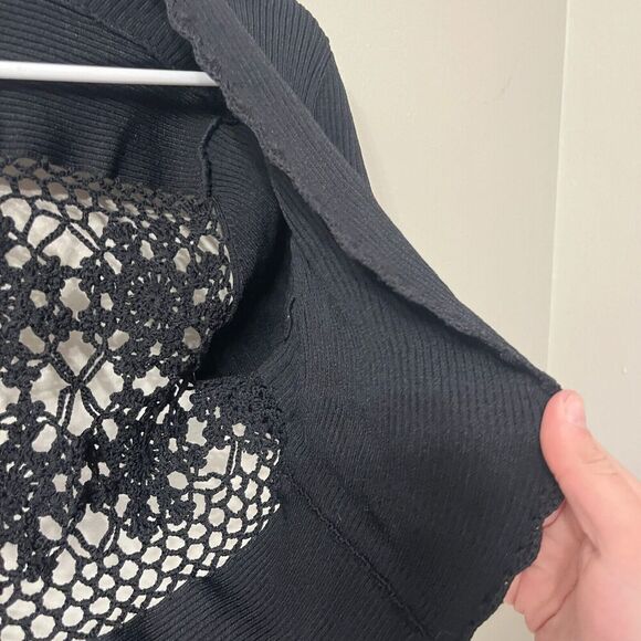 Vtg 90s Y2K Womens Black Cropped Cardigan L Short Sleeve Knit Whimsigoth Crochet - Picture 4 of 7